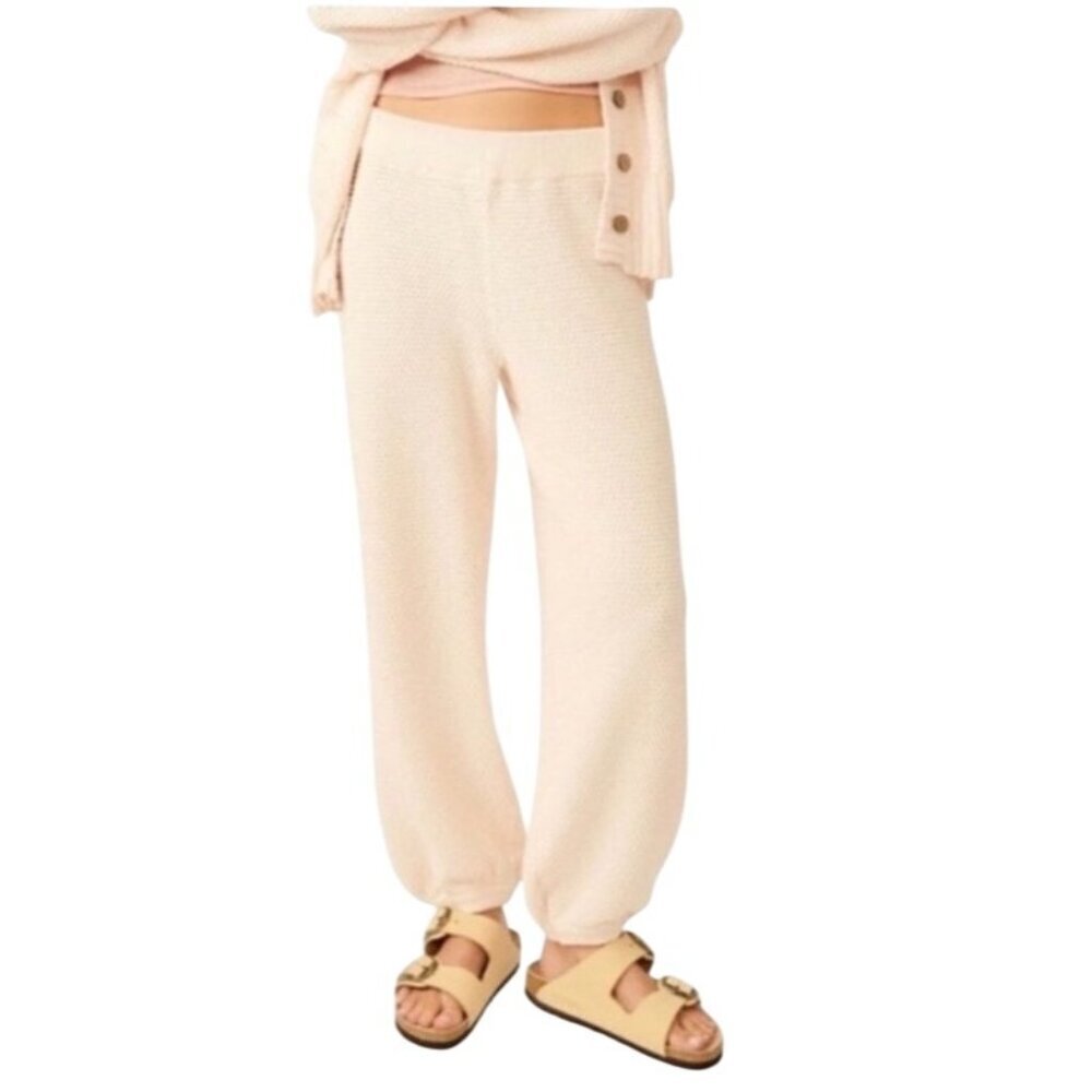 Free People Beach Hailee Crochet Knit Pants S Cream Cotton Blend textured athlei